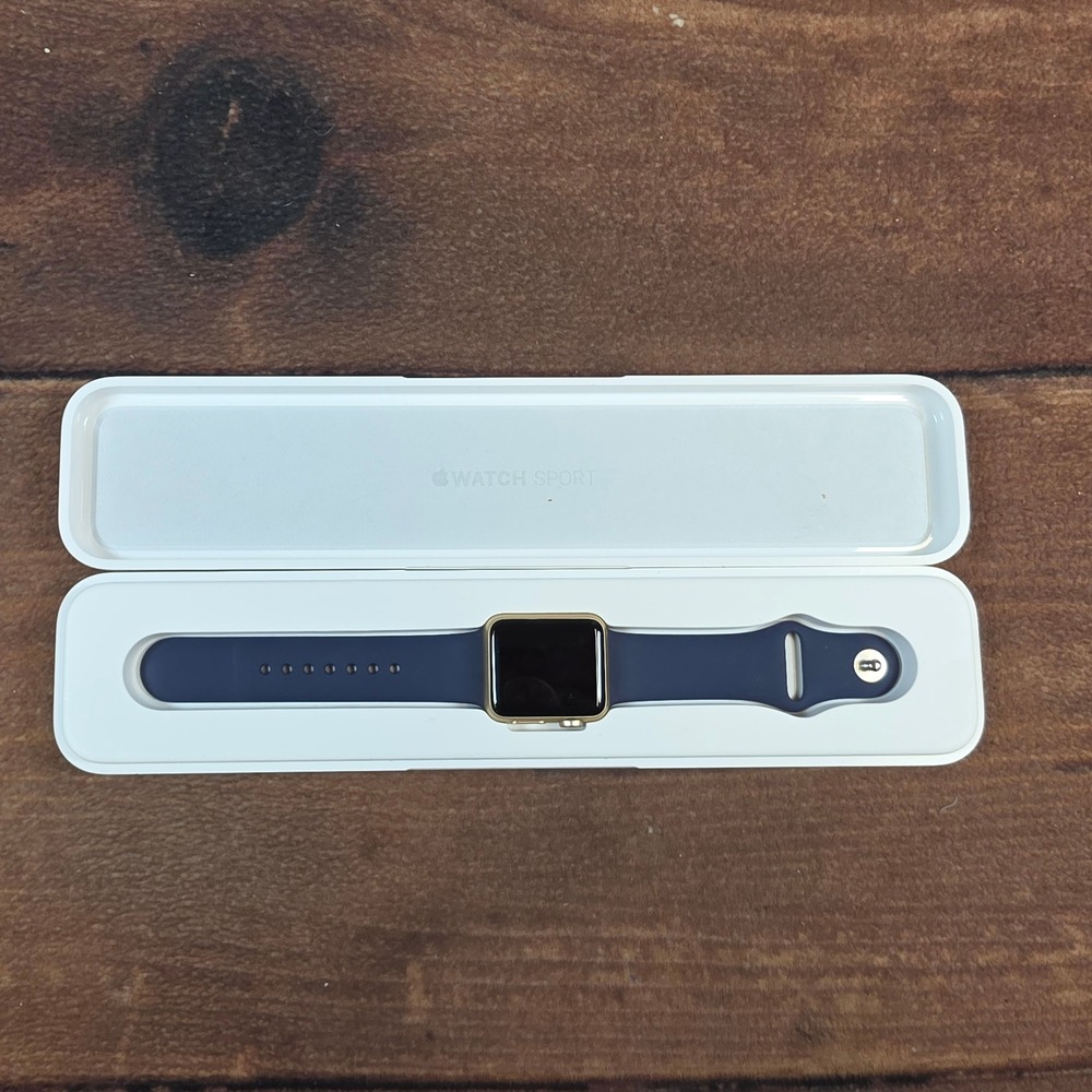 Apple Watch Sport 1st Gen 38mm Gold Aluminum Midnight Blue Excellent 7000 Series